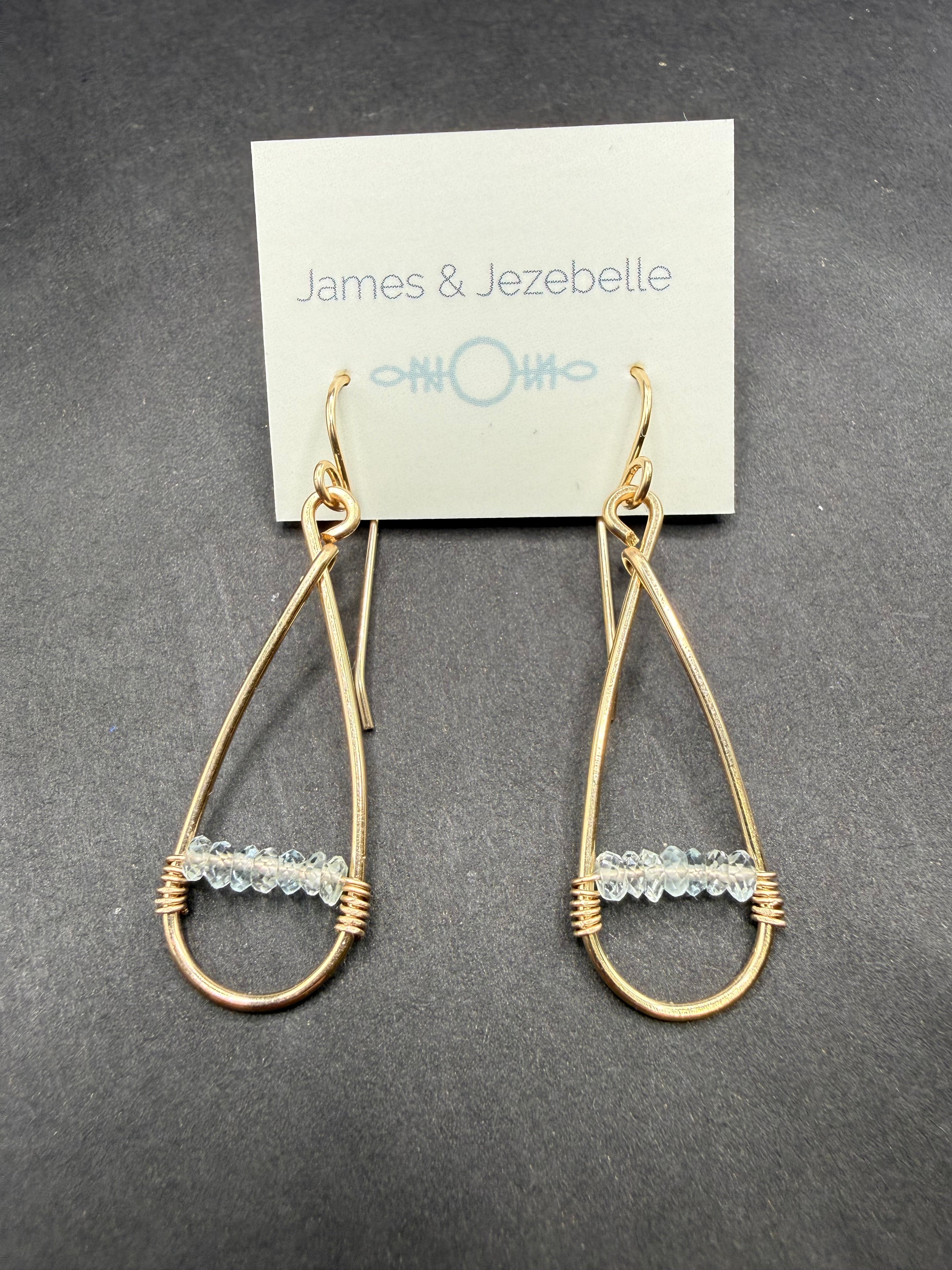 Aquamarine Line Teardrop Hoop Earrings