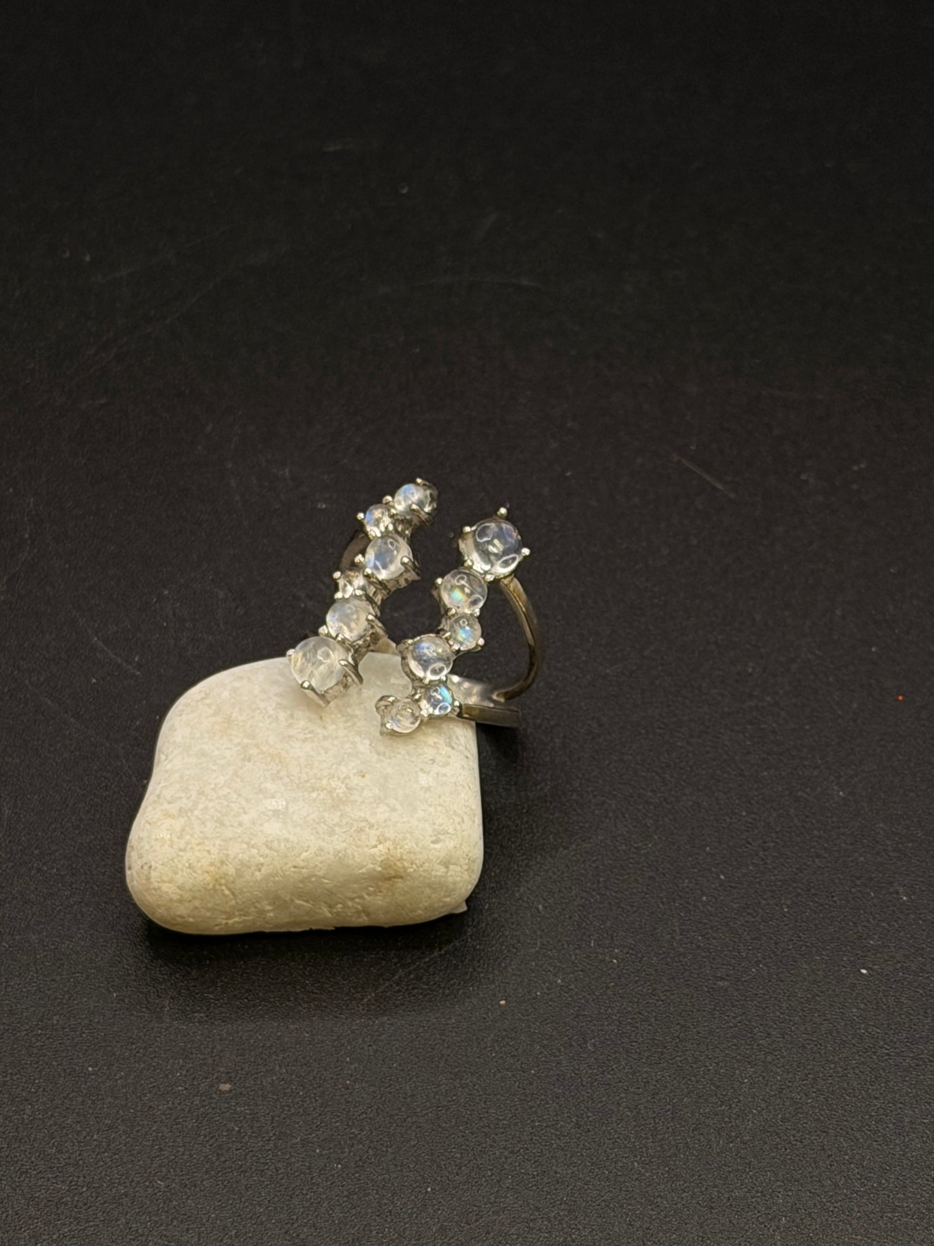 Via Lactea Ring - Silver & Rainbow Moonstone