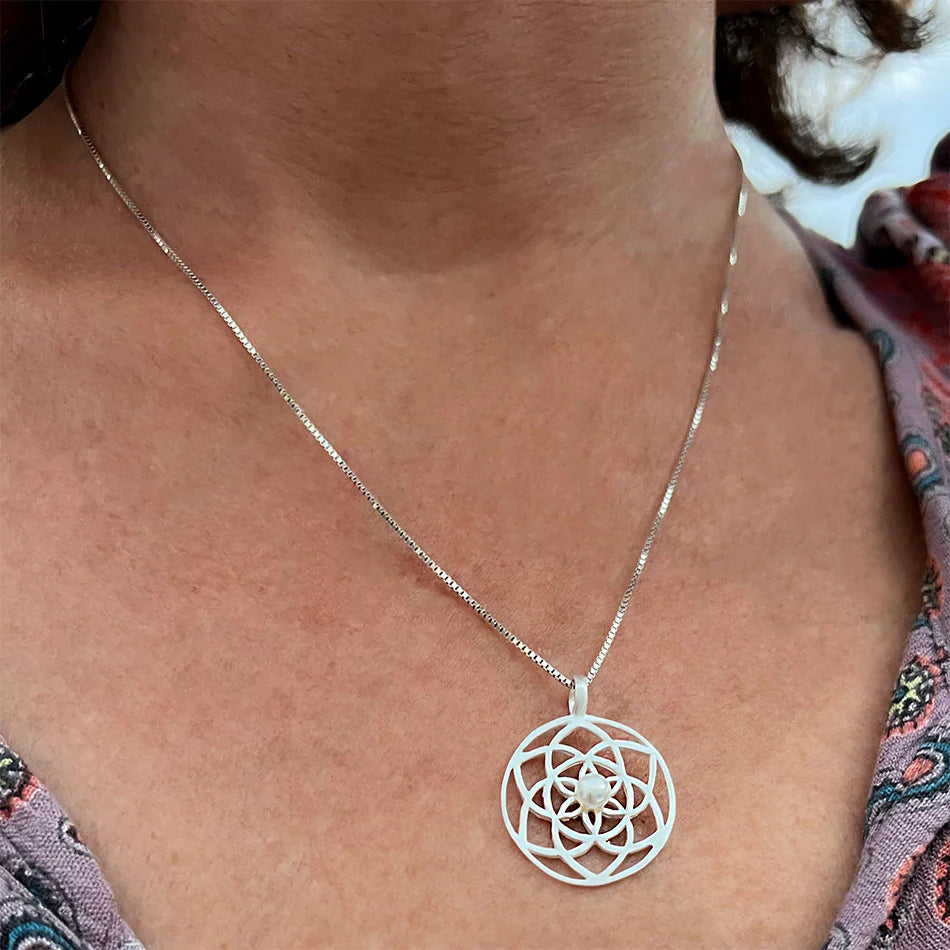 Mandala Pearl Necklace - Sterling Silver