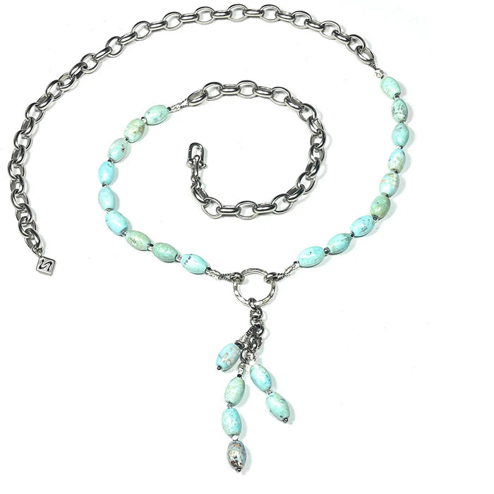 AQUA Dragon Skin Agate CASCADE OPERA Necklace