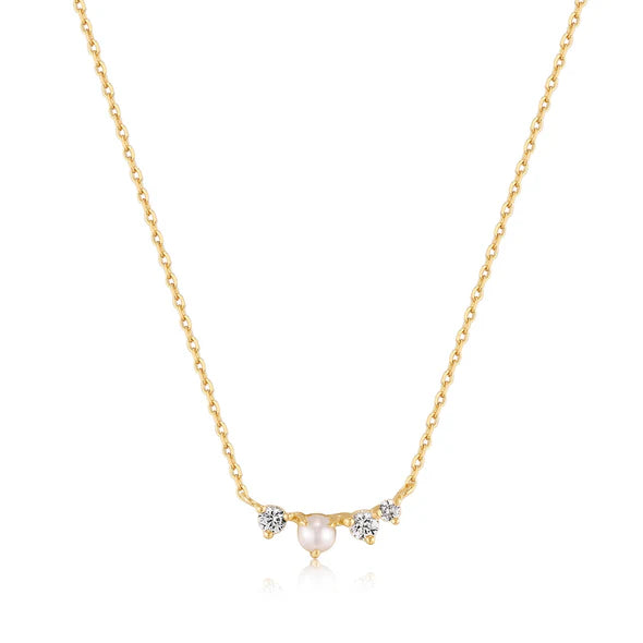 14kt Gold Pearl and White Sapphire Radiance Necklace