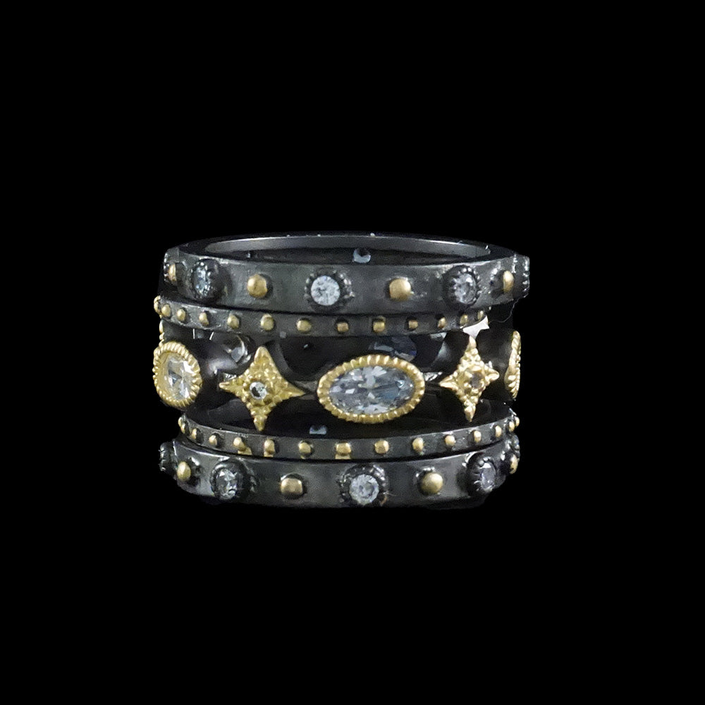Black and Gold Star Ring Set