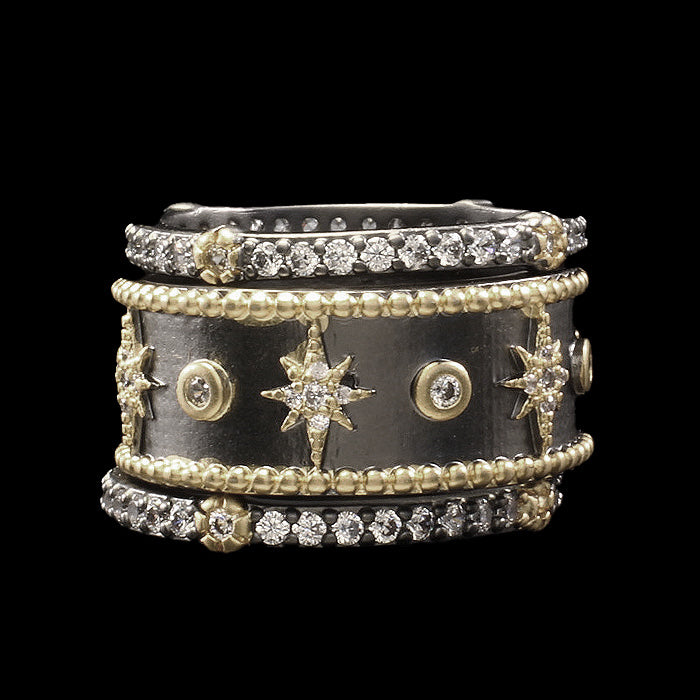 3 Tier Black and Gold Ring Stack