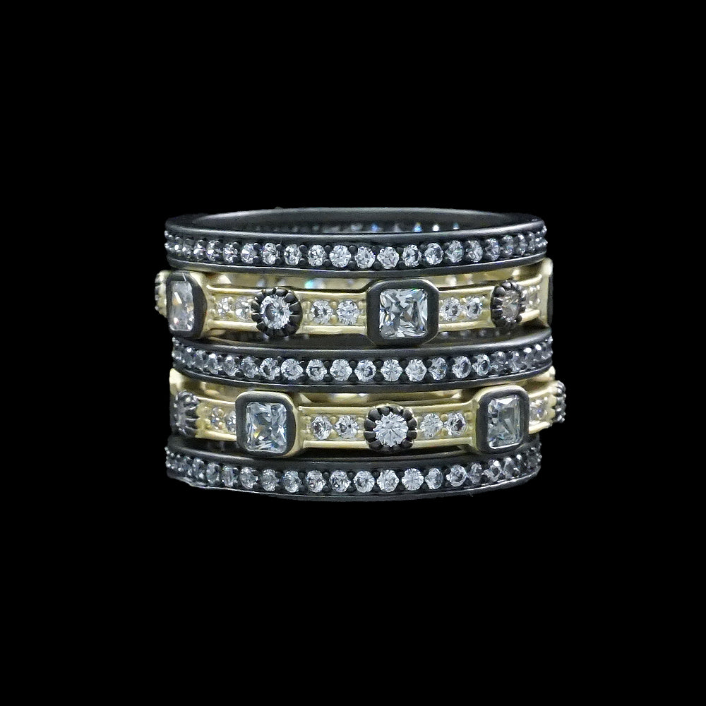 Black and Gold 5 pc Ring Stack