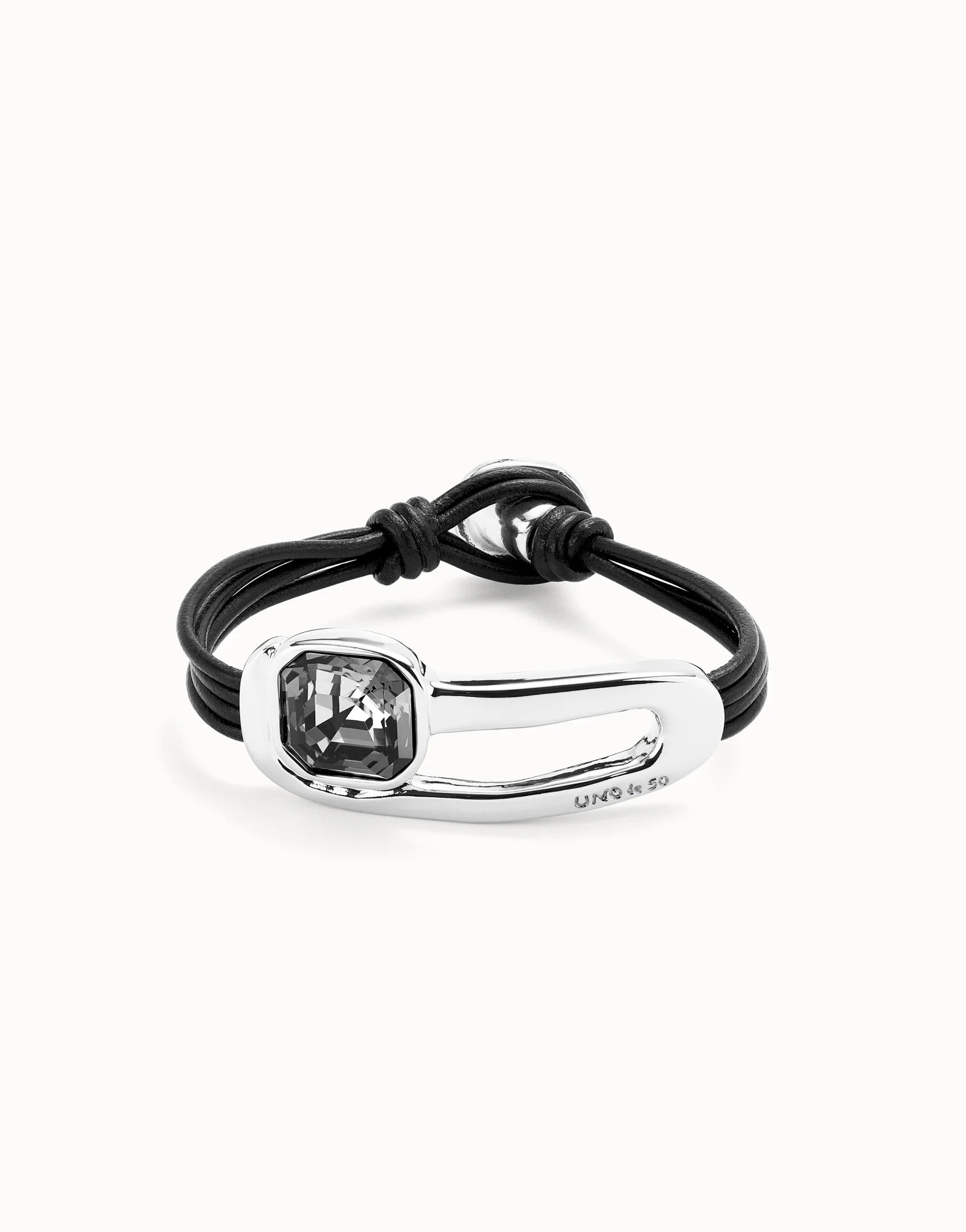 Leather bracelet with a black crystal