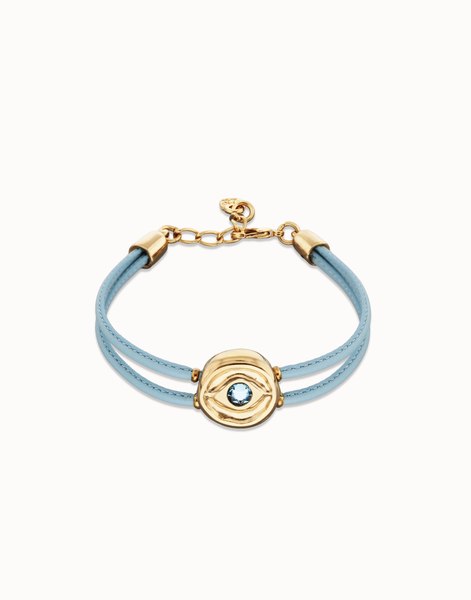 Double blue leather birthstone bracelet with eye - Light Blue