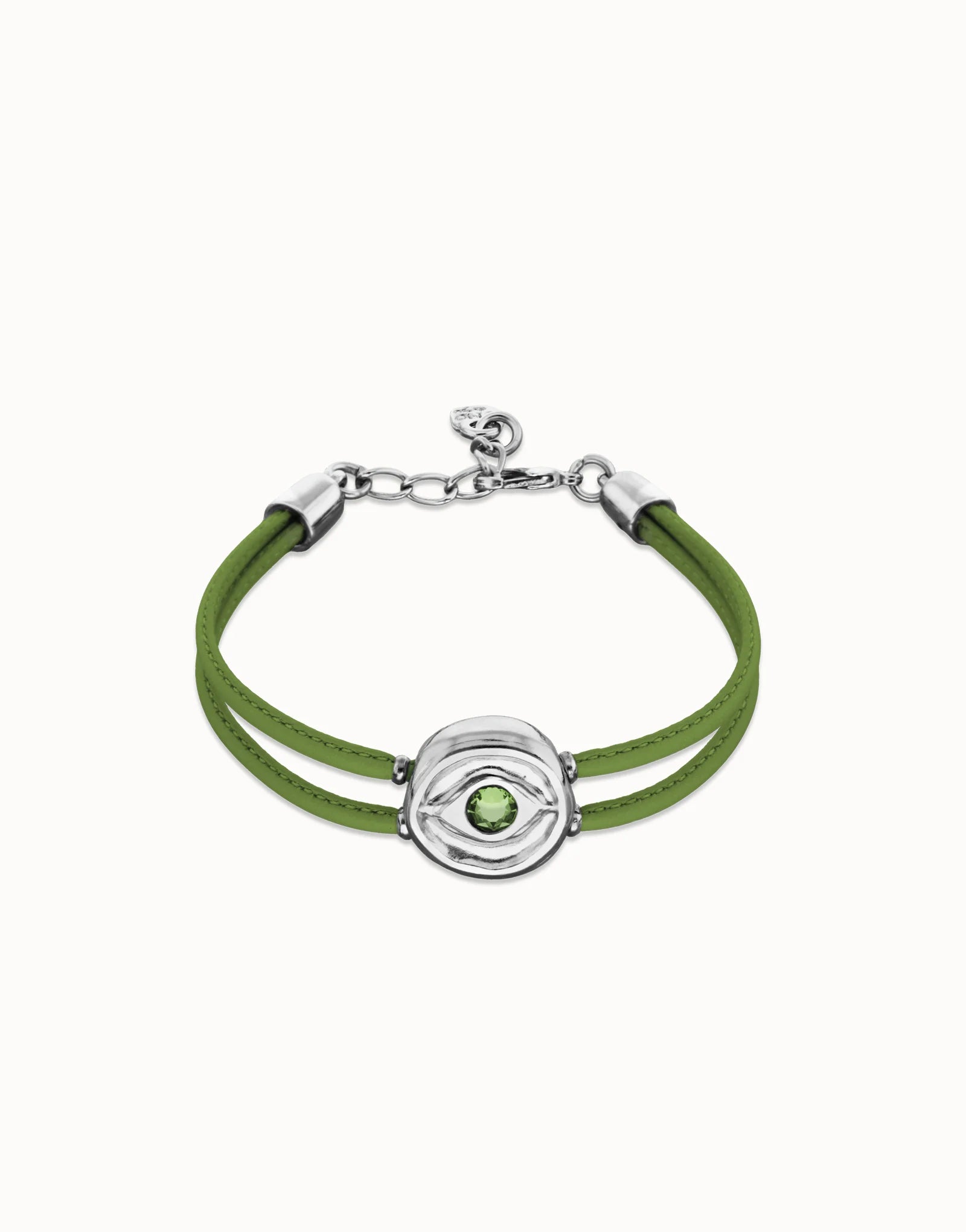 Double green leather birthstone bracelet with eye
