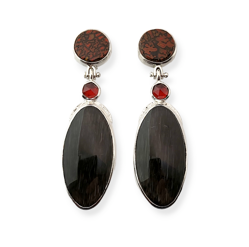 Obsidian and Garnet Earrings