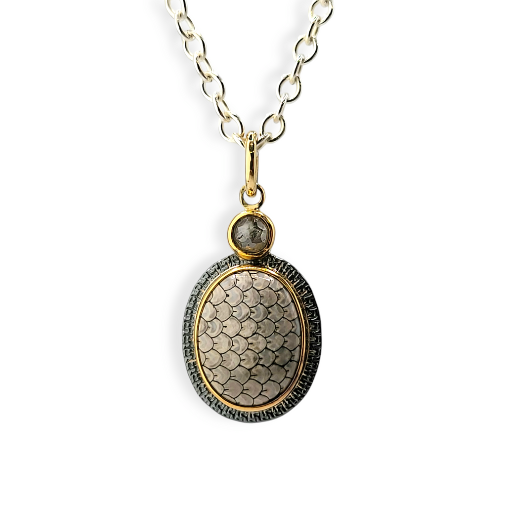 Snake Skin Stone and Diamond Necklace