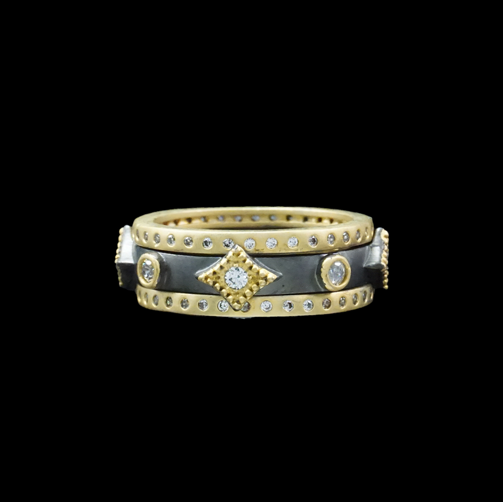 Black and Gold 3 Stack Ring Set