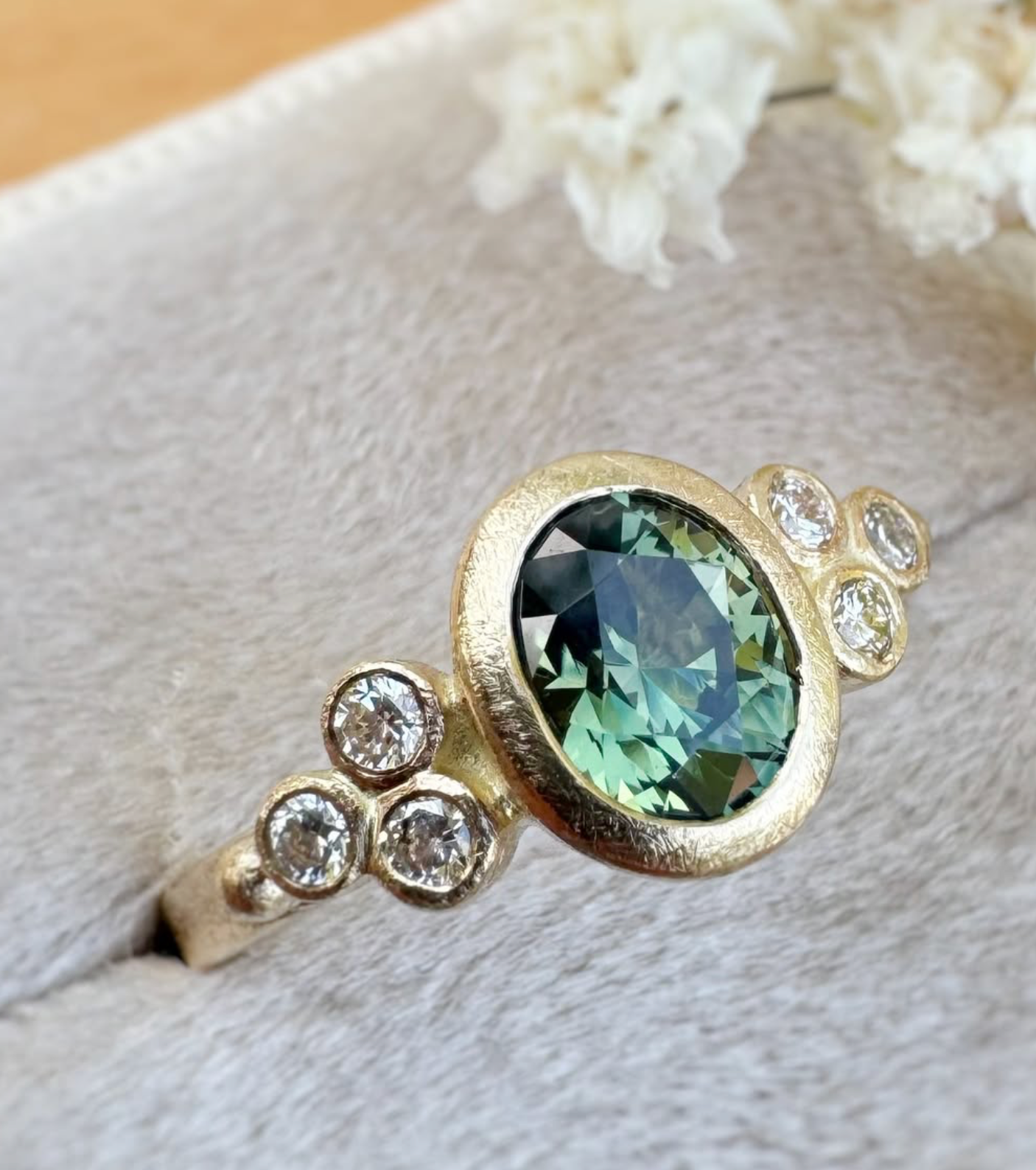 Green Sapphire Oval Bridal Ring