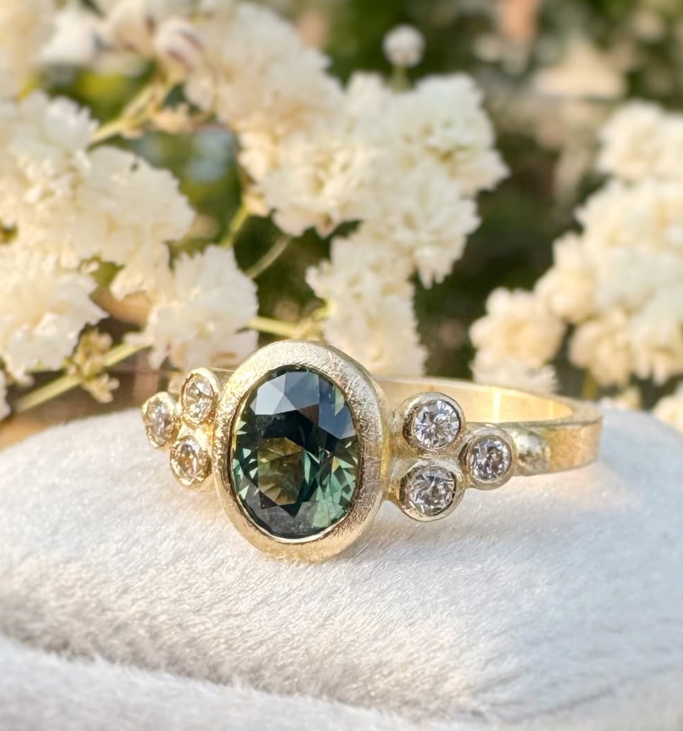 Green Sapphire Oval Bridal Ring