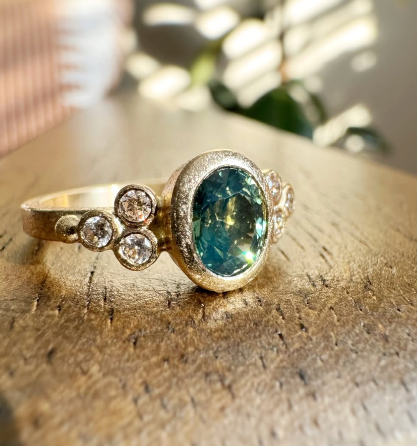 Green Sapphire Oval Bridal Ring