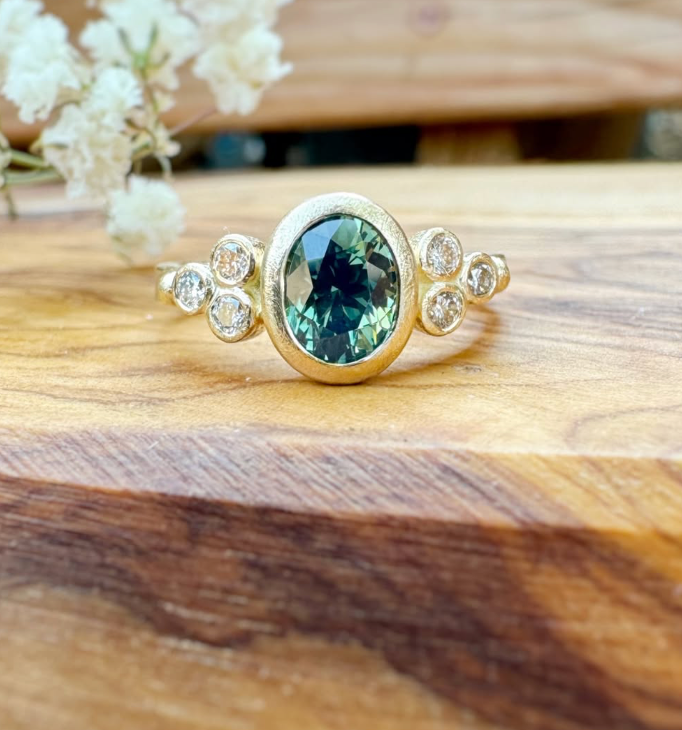 Green Sapphire Oval Bridal Ring