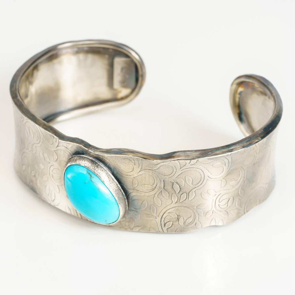 Textured Silver Turquoise Cuff