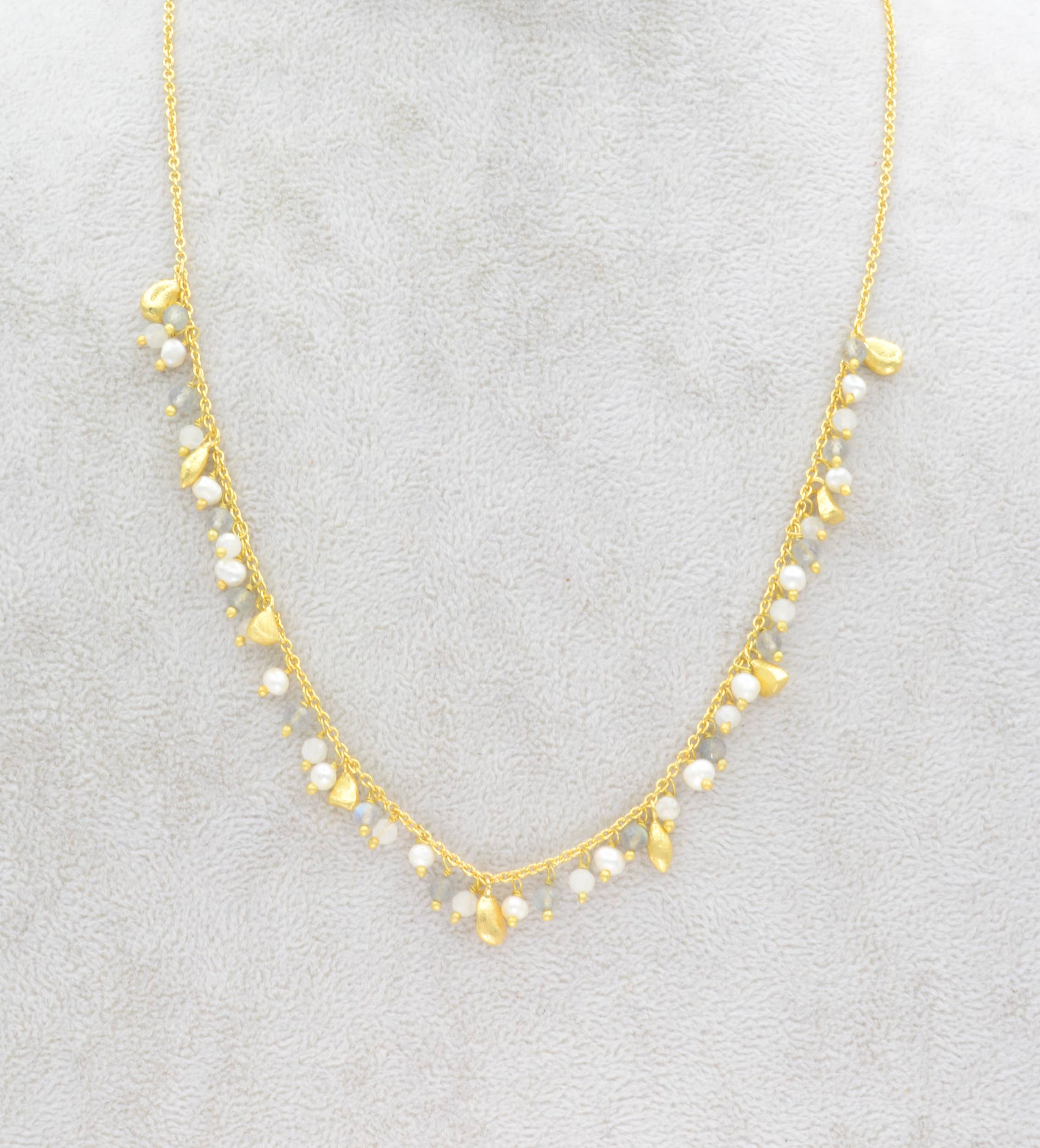 Pearl and labradorite cluster necklace