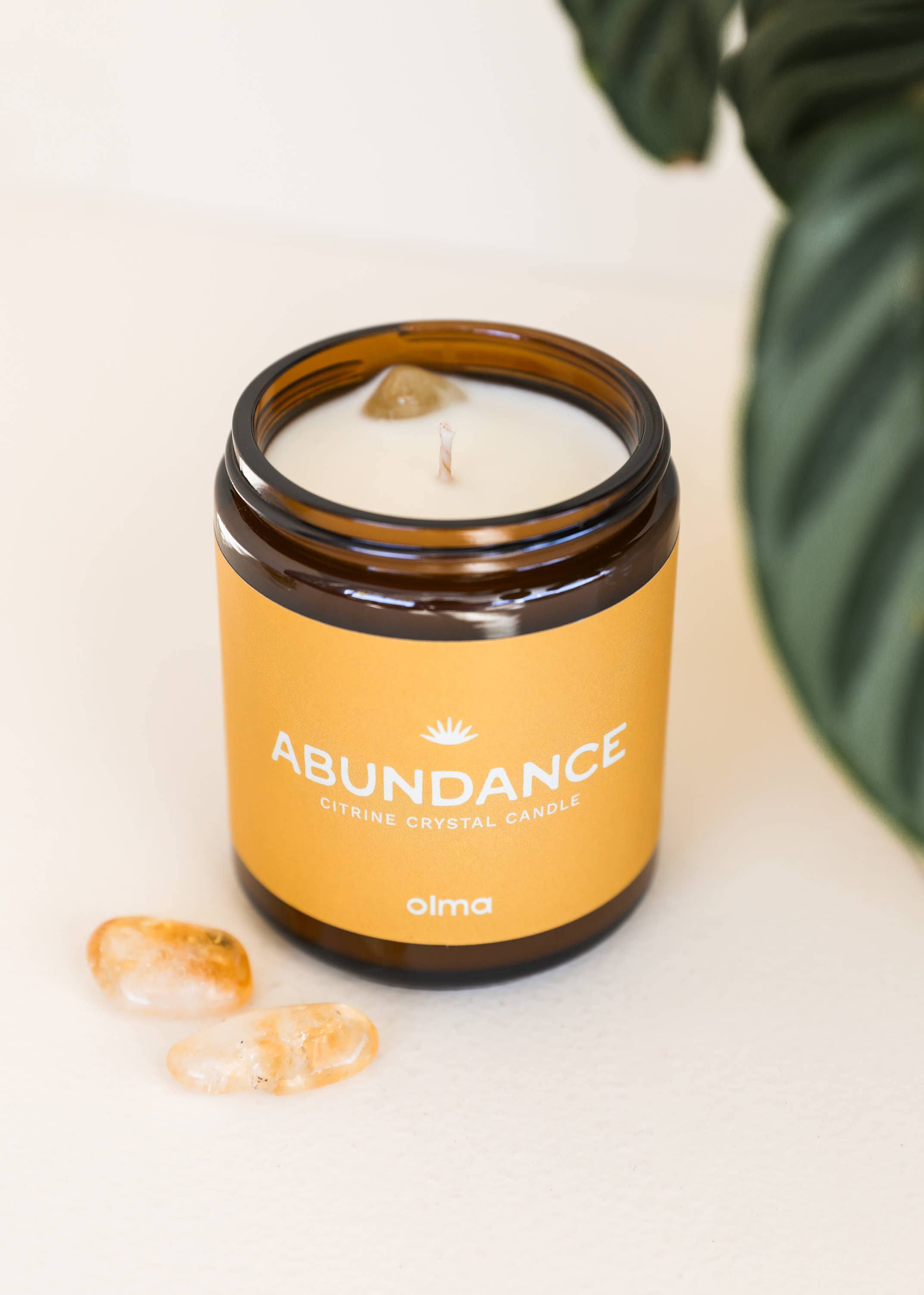 Abundance Intention Candle - Citrine Crystal - Amber