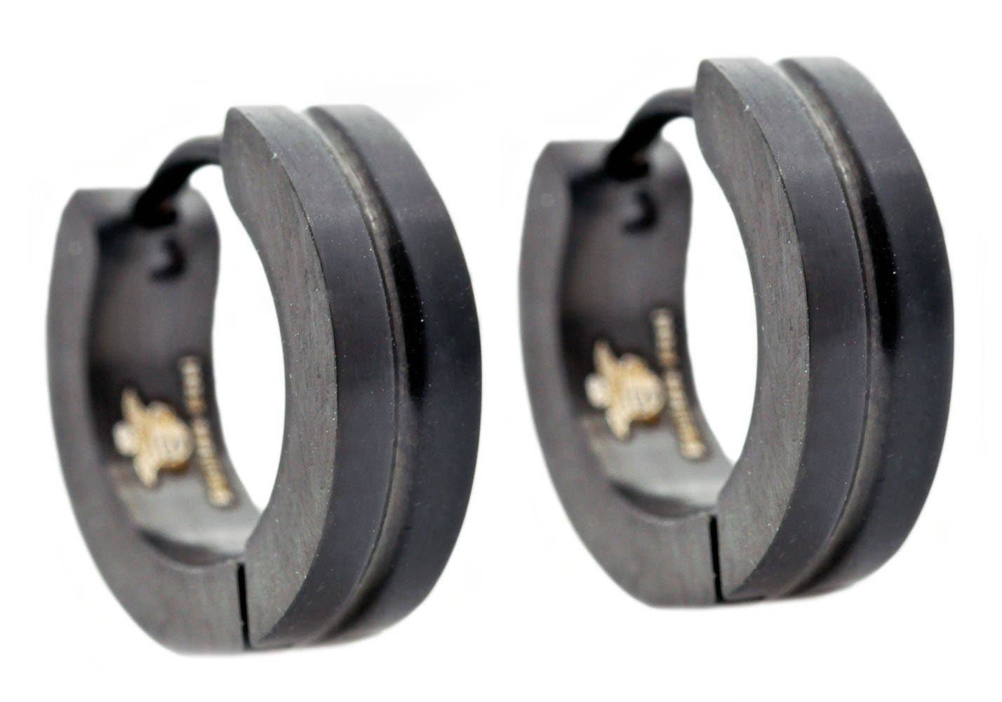 Men's 14mm Black Stainless Steel Divoted Hoop Earrings