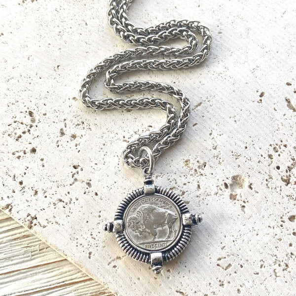 Silver Buffalo Coin Necklace