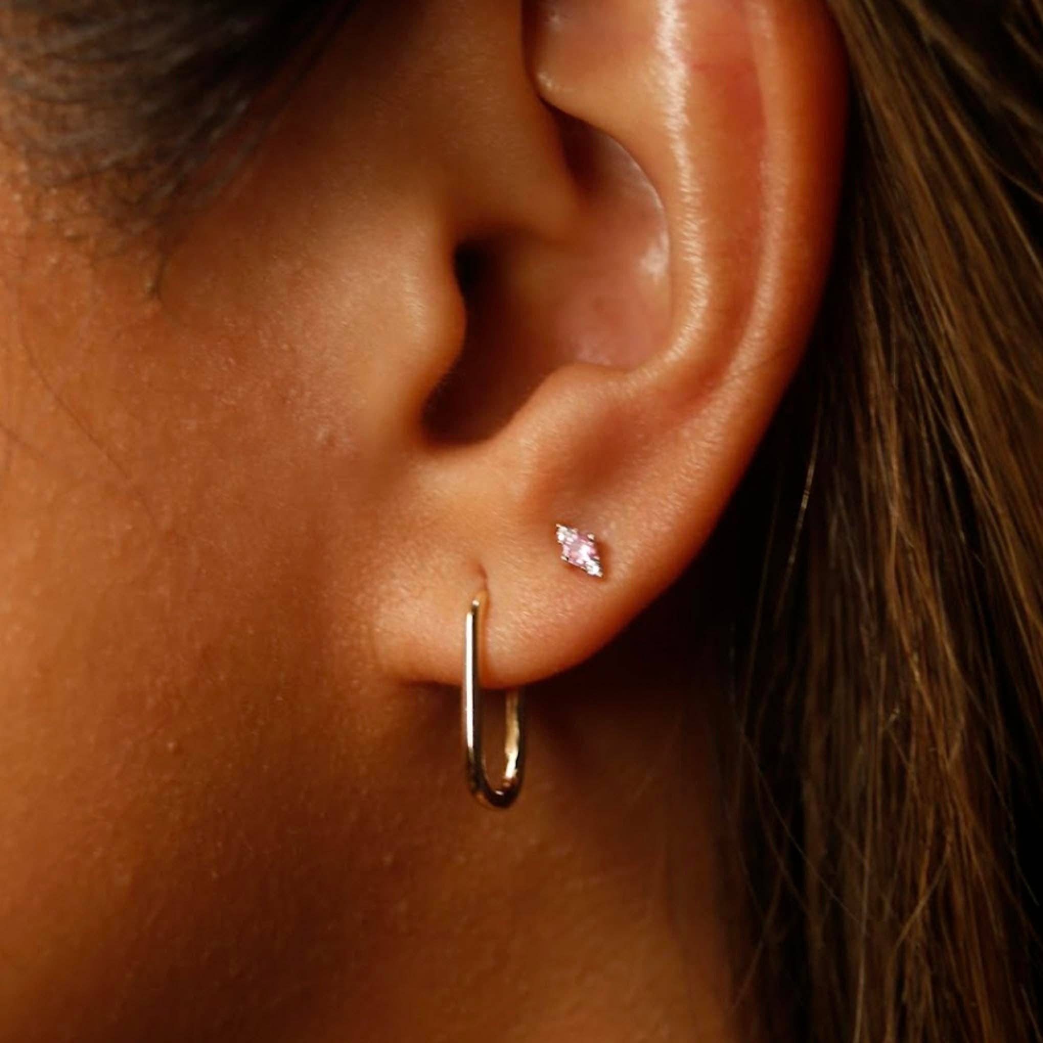 14kt Pink Sapphire Dainty Triage Studs