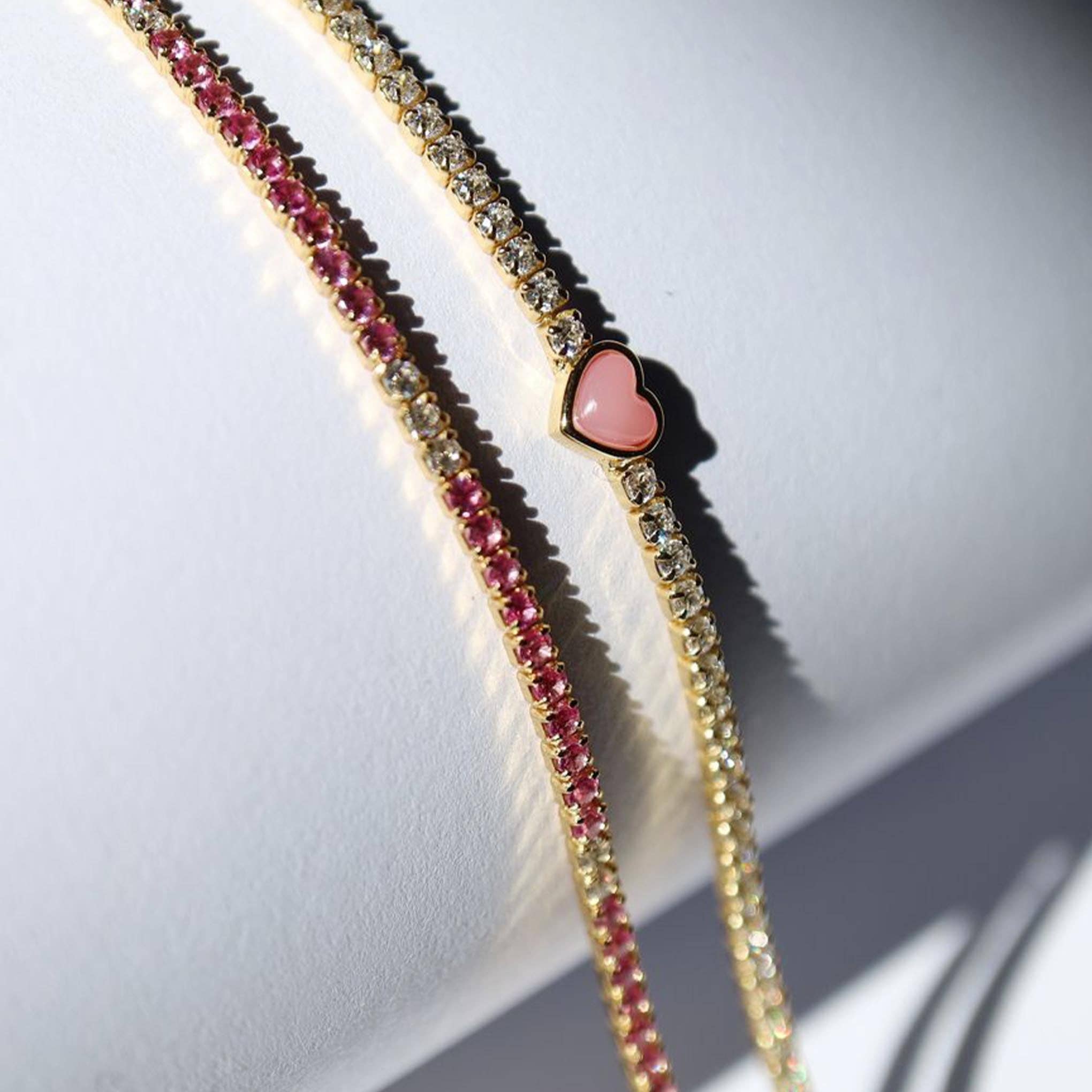 Coral Heart Diamond Tennis Bracelet