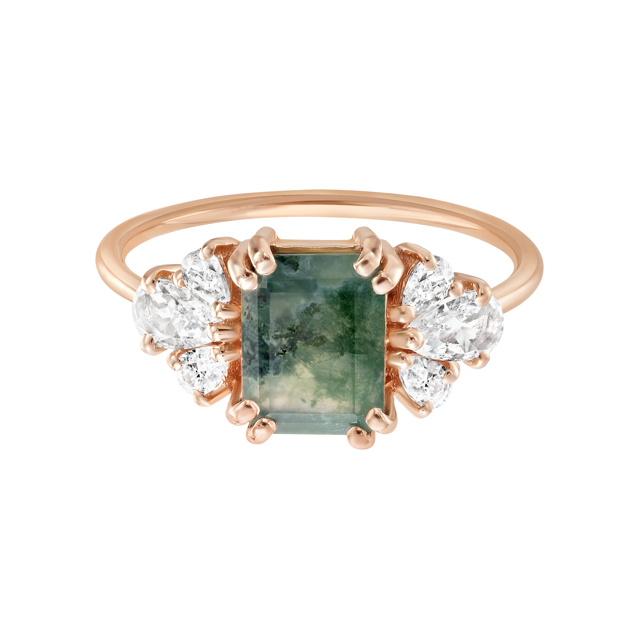 Rose Gold Moss Agate & Diamond Empress Ring