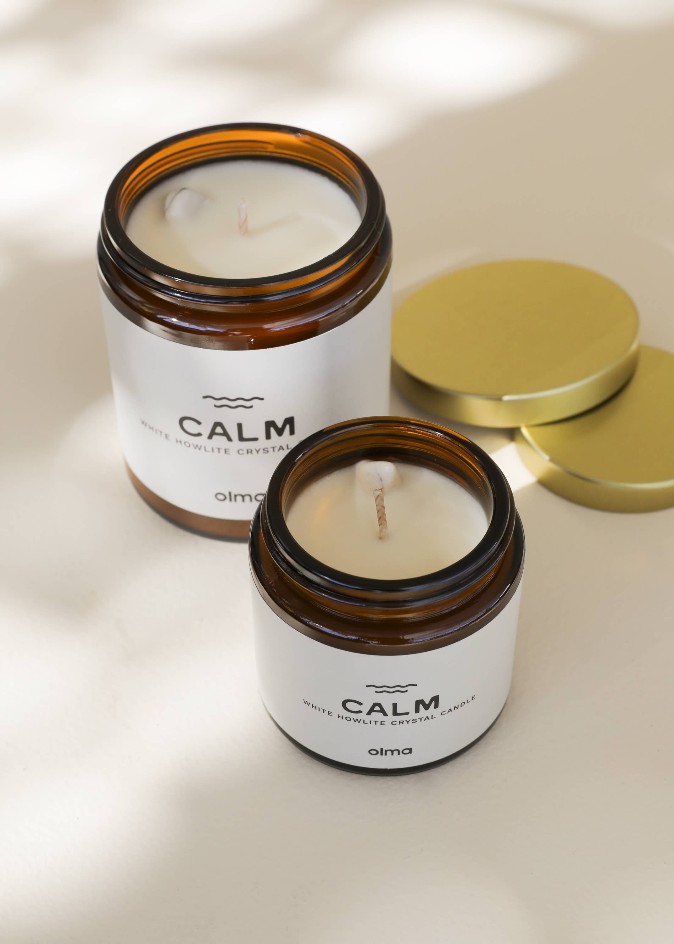 Calm Intention Candle - White Howlite Crystal - Amber