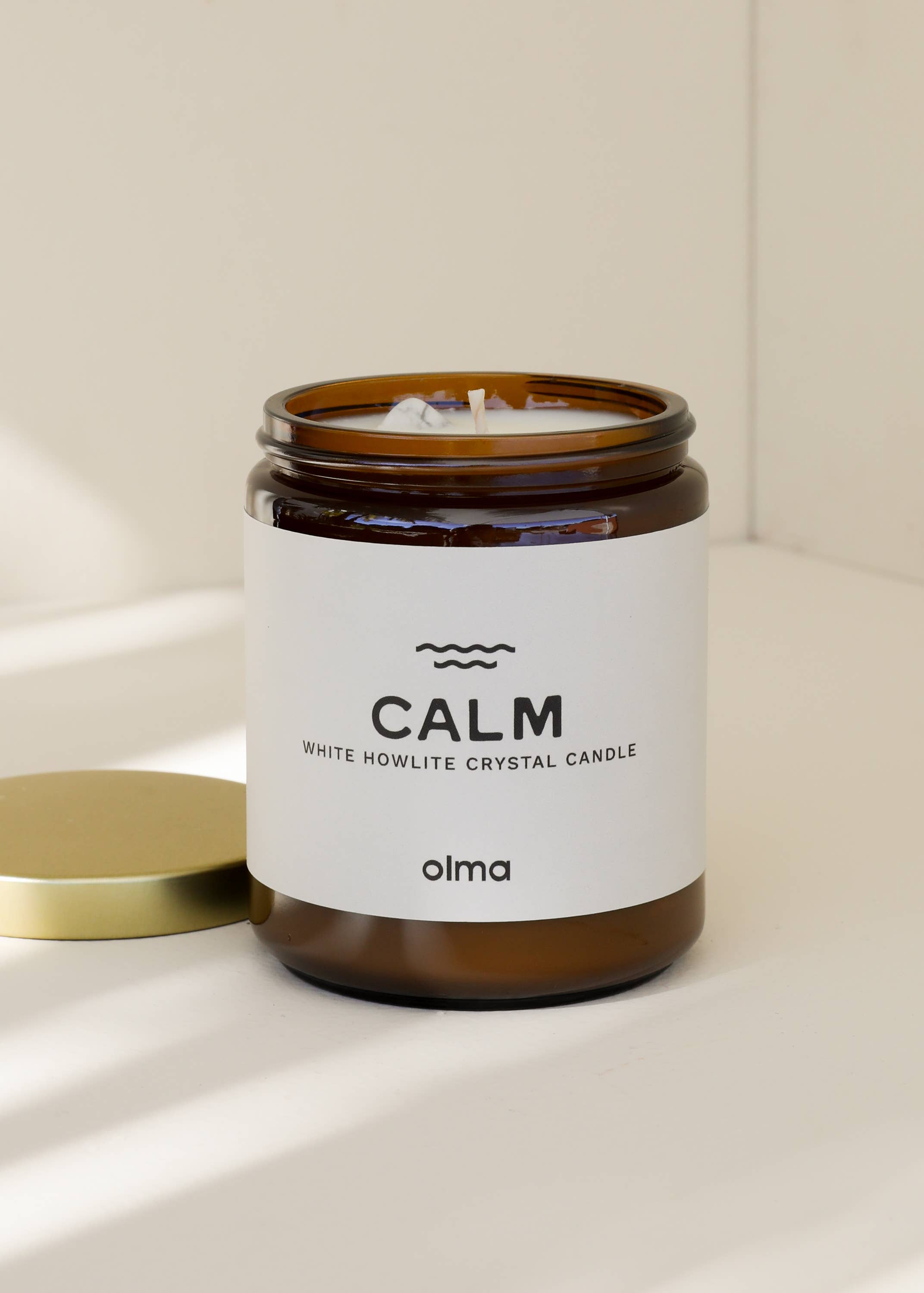 Calm Intention Candle - White Howlite Crystal - Amber