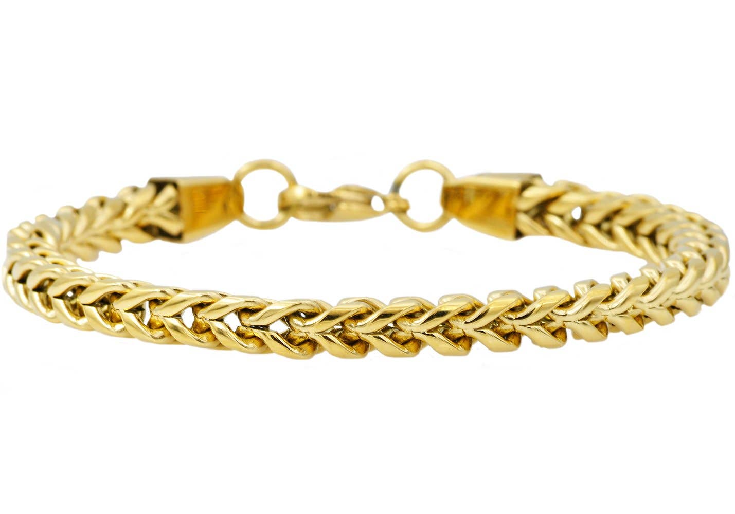 Men's Gold Stainless Steel Rounded Franco Link Chain Bracelet