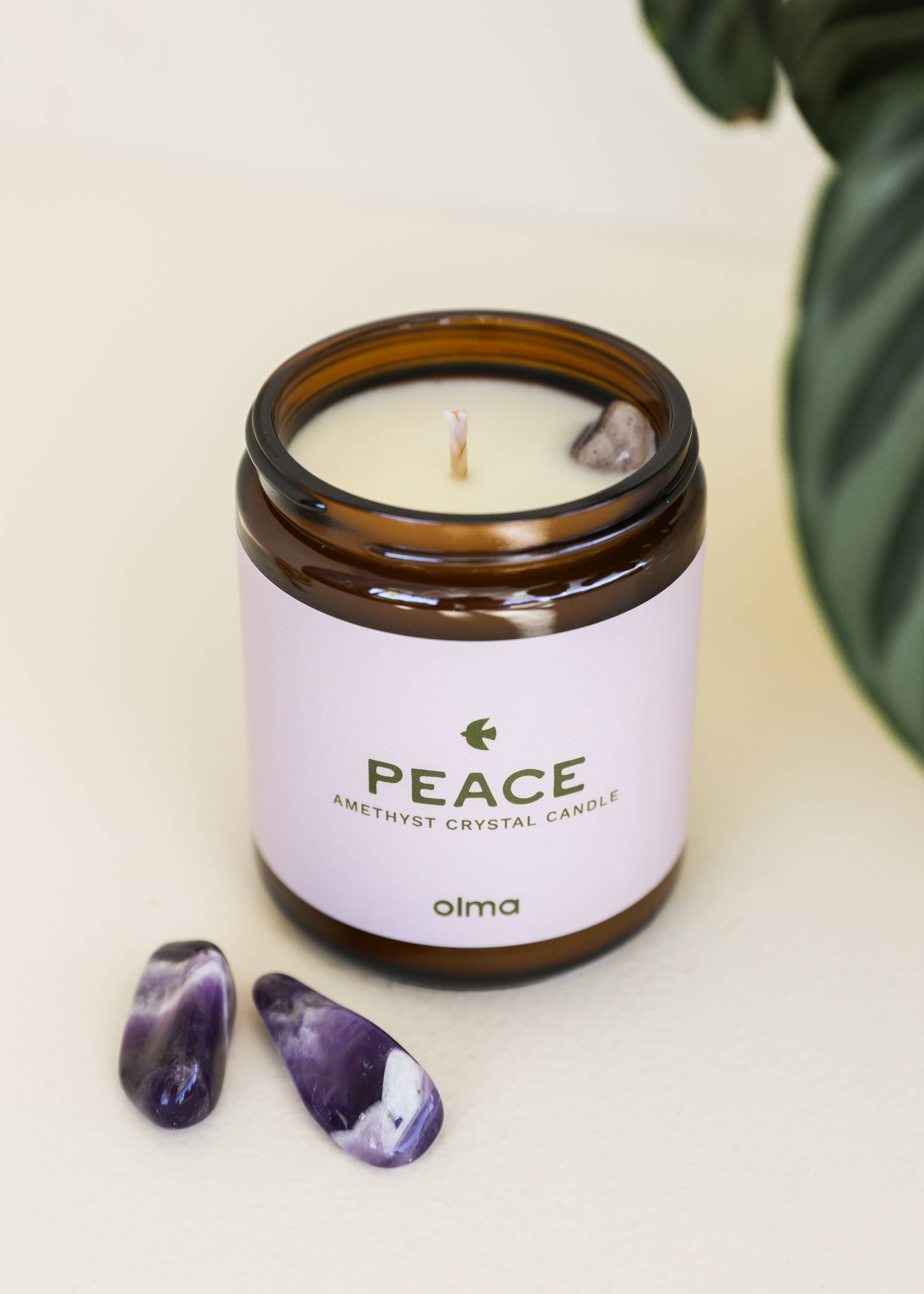 Peace Intention Candle - Amethyst Crystal - Amber