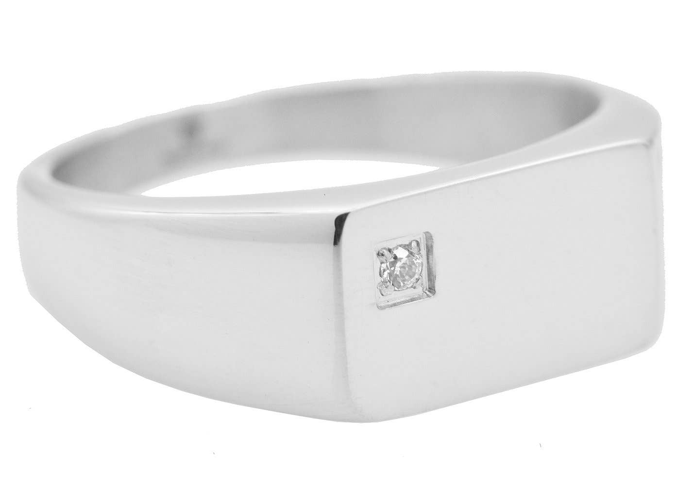 Men's Stainless Steel Signet Ring With Cubic Zirconia