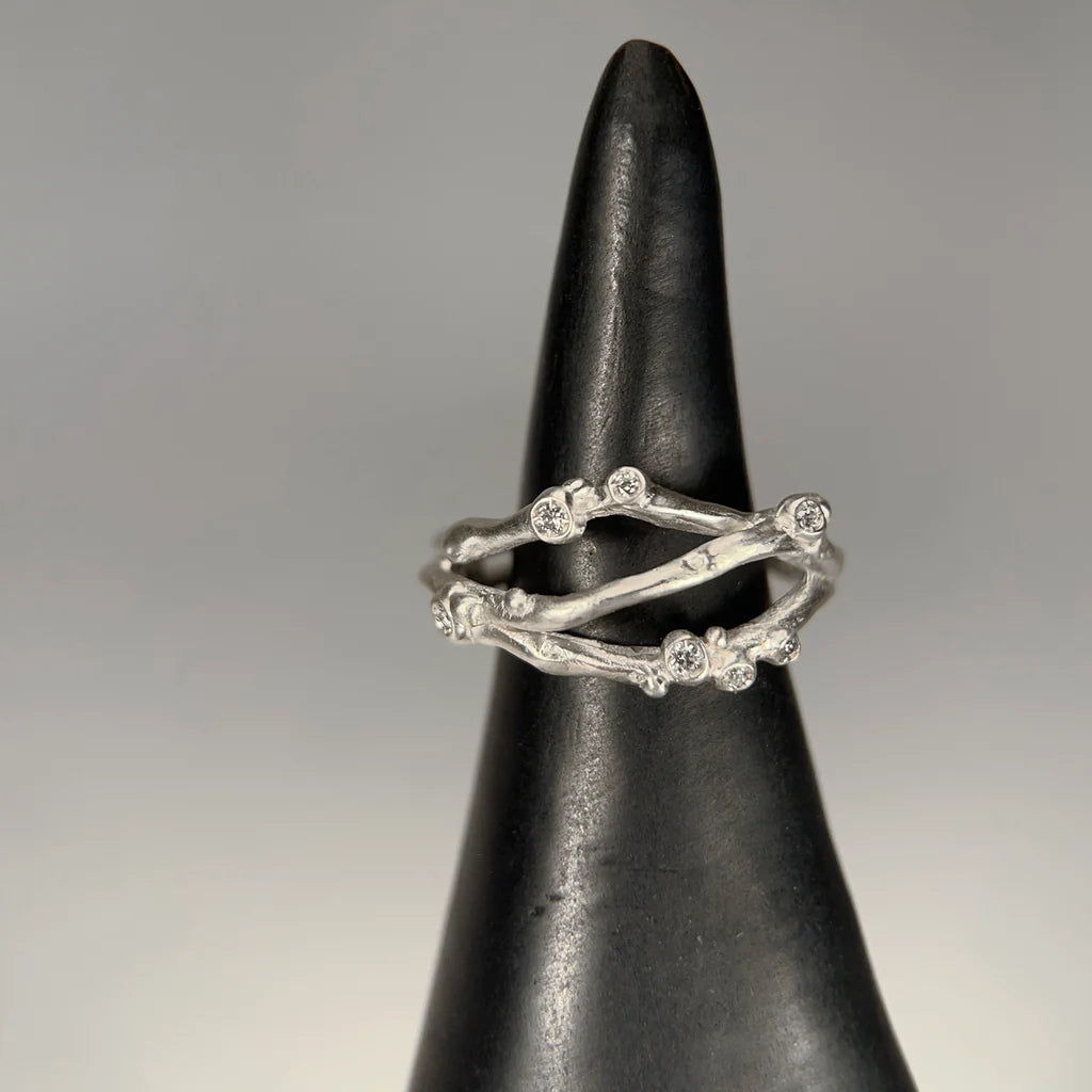 Encrusted Three Branch Ring - Sterling Silver
