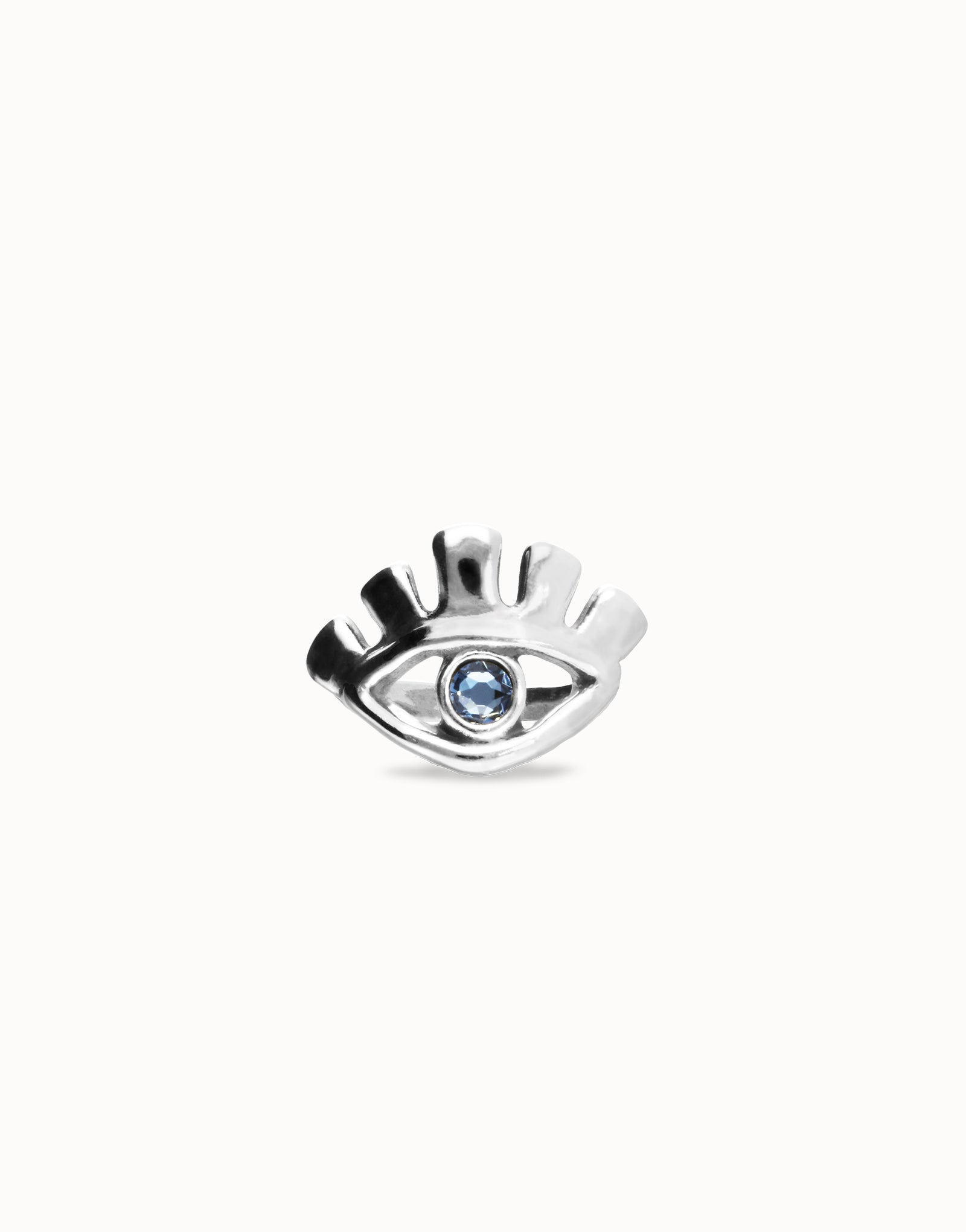 Eye-Shaped Ring with Faceted Blue Crystal