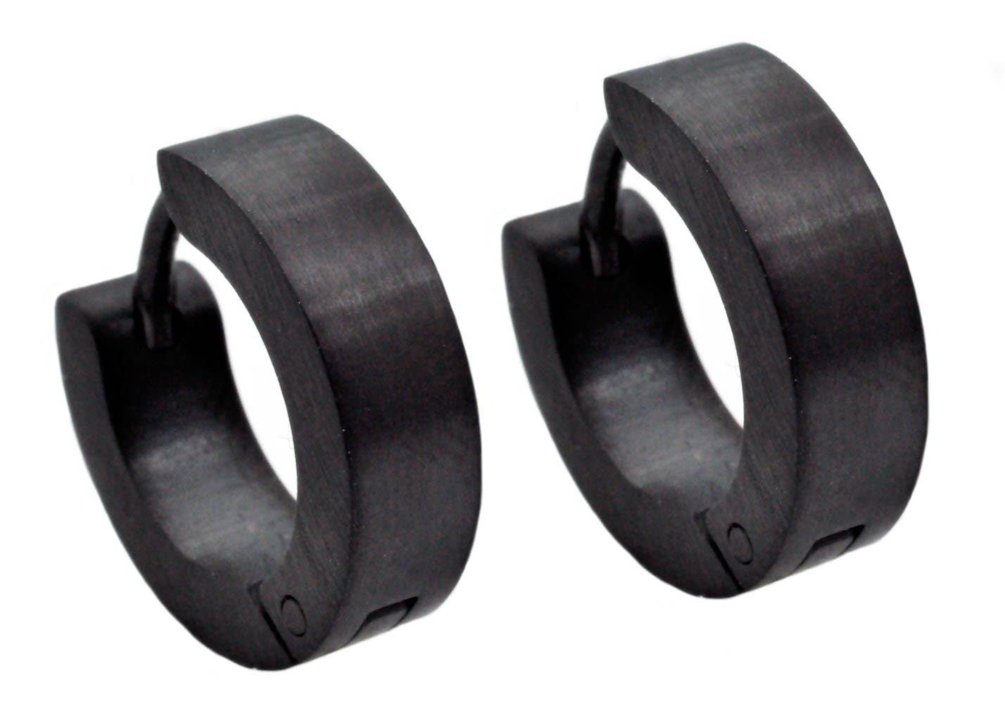 Men's 14mm Black Plated Stainless Steel Hoop Earrings