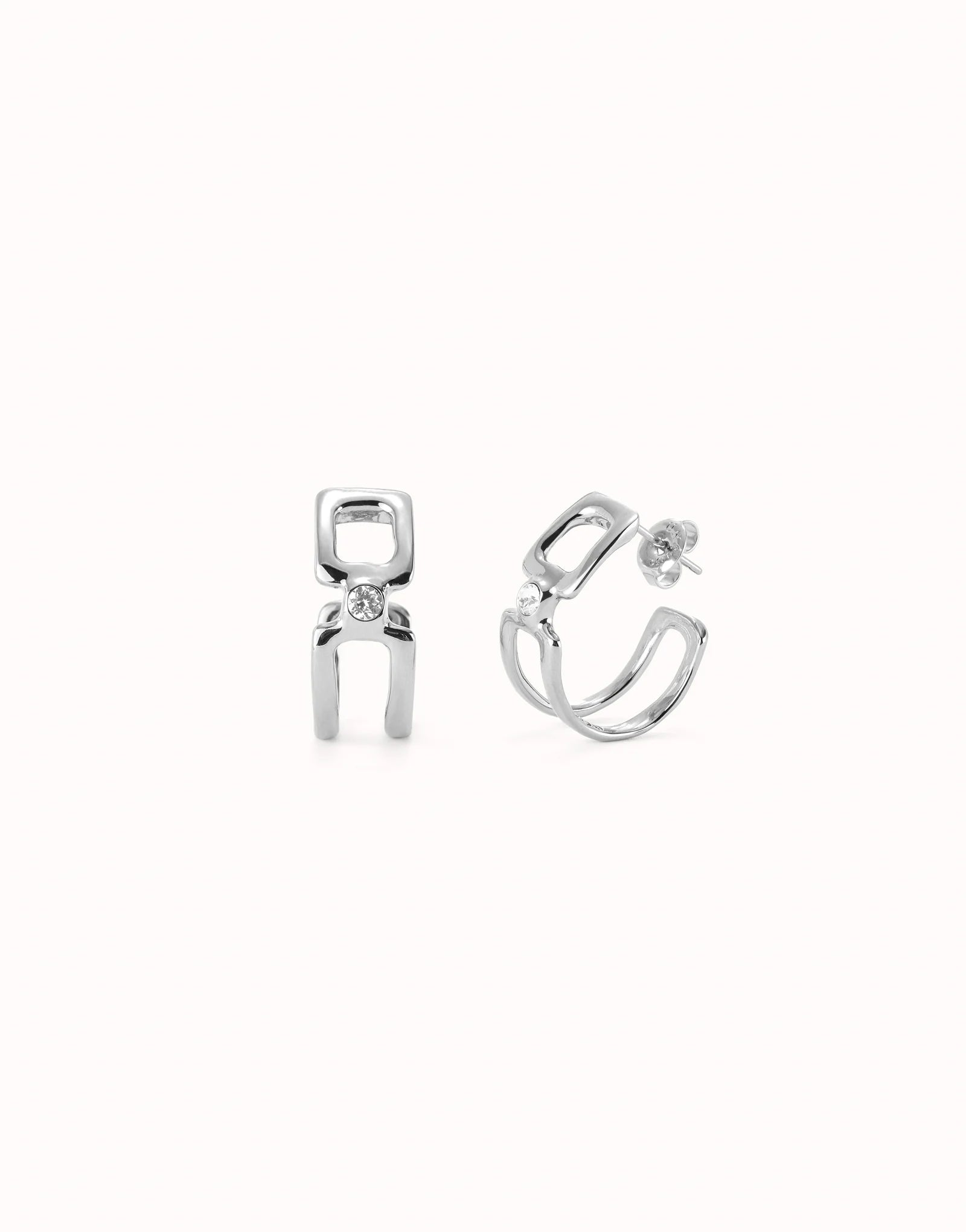 Silver Hoop Earrings with White Topaz