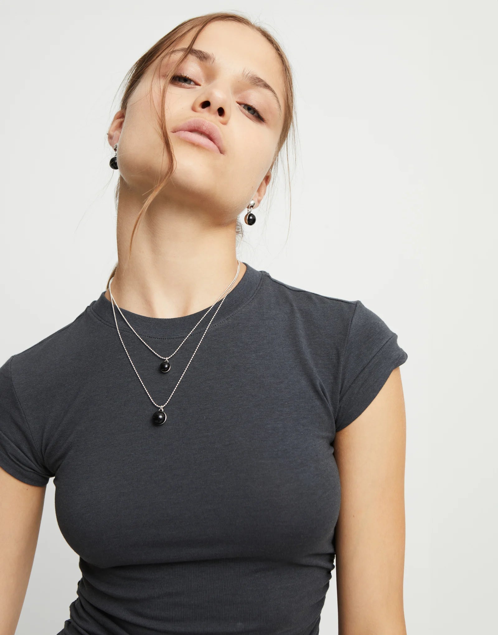 Multi-layer Pendant Necklace with Black Murano Glass