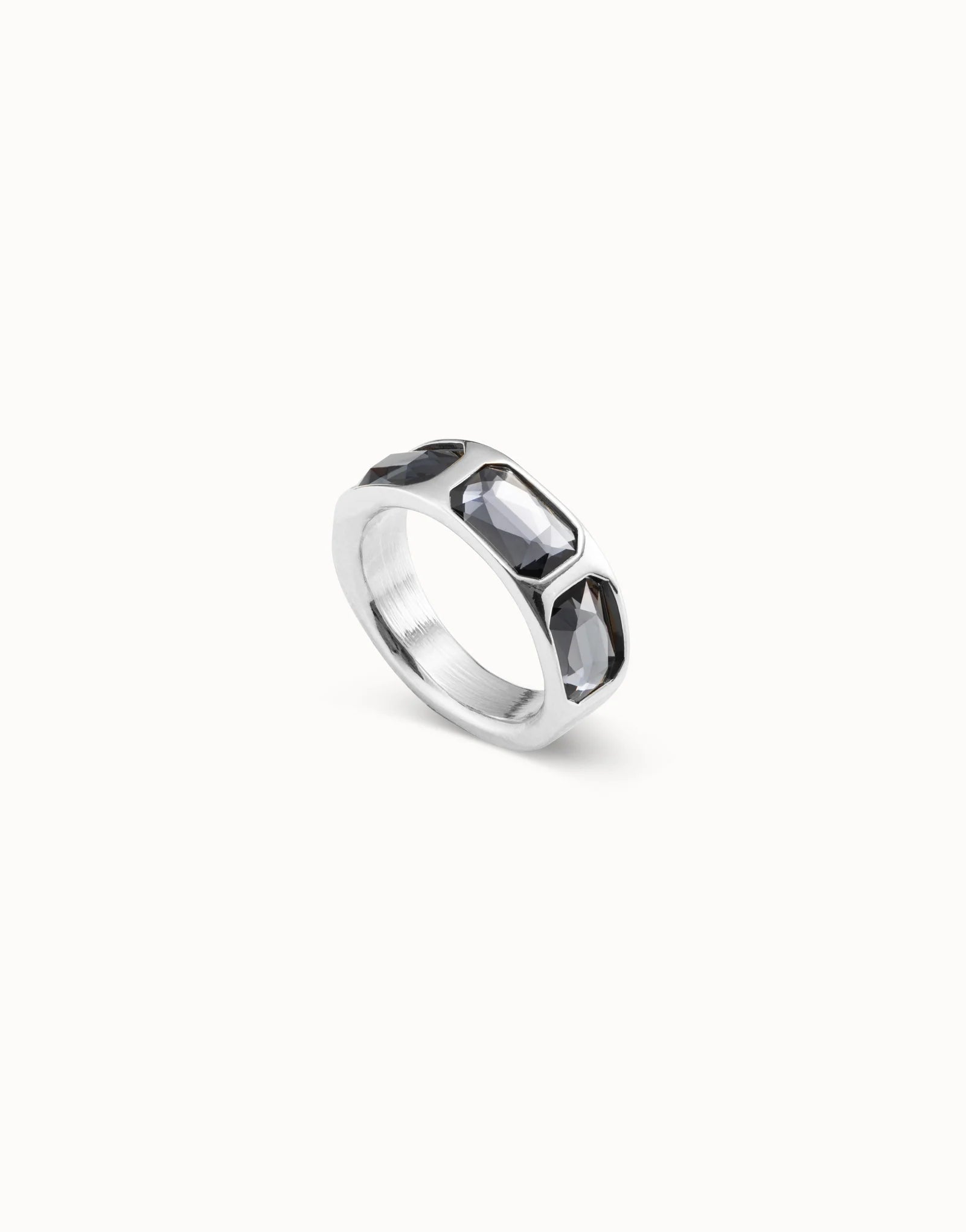 Sterling Silver-Plated Ring with Faceted Crystals