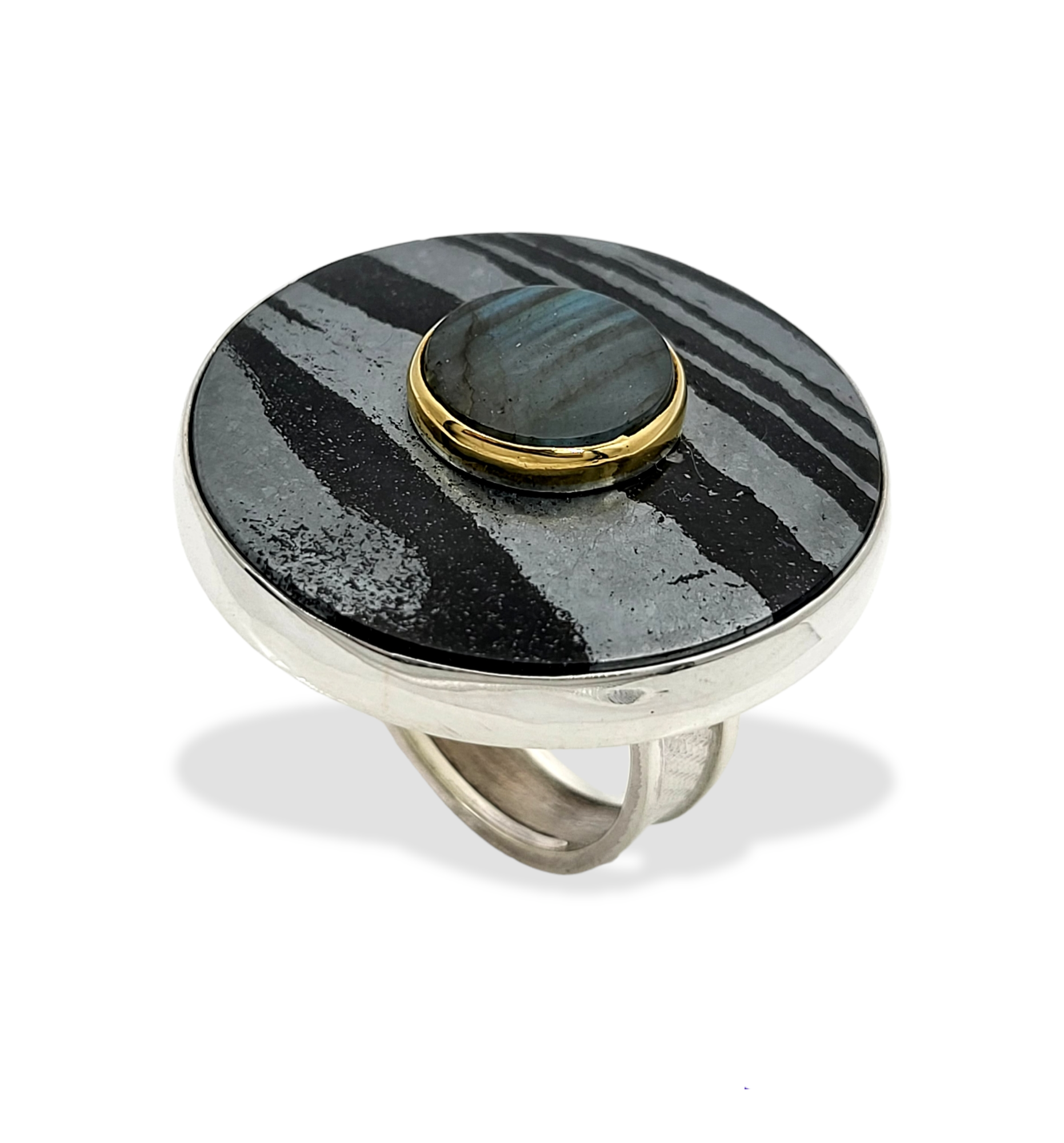 Striped Hematir and Labradorite Ring size 7.5