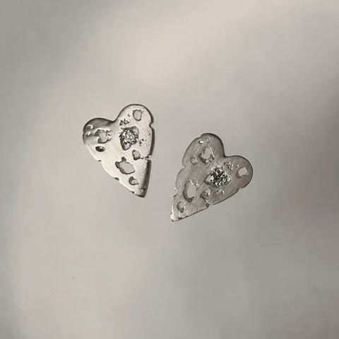 Mini Shadow Heart Studs - Sterling Silver