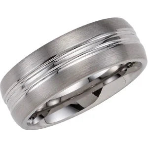 Tungsten and Sterling Silver Beveled Edge Band