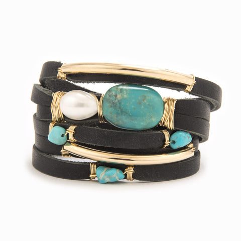 Louise Leather and Turquoise Shred Bracelet