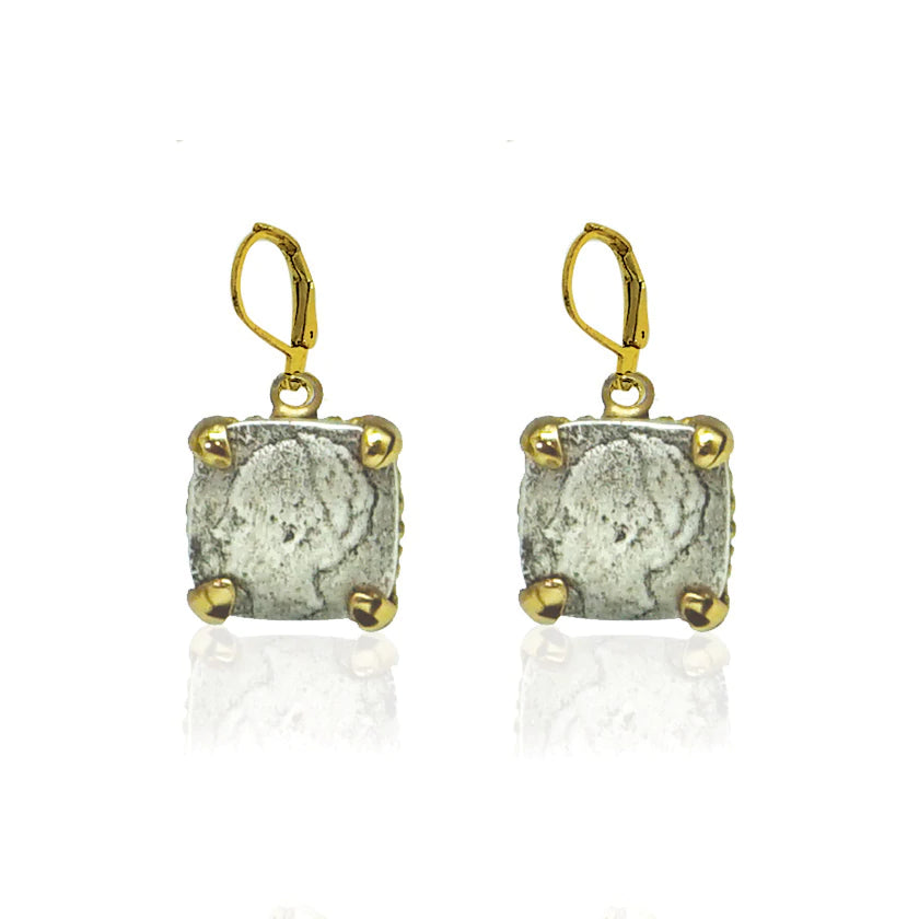 Gold Mini Square Wilhelmina Coin Earrings