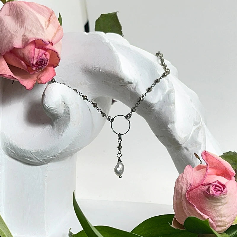Bree Pyrite Rosary Chain with Baroque Pearl
