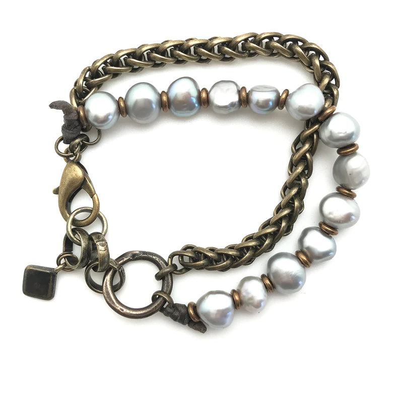 Nicole Wheat Chain and Pearl Bracelet