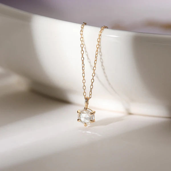 Marilyn - Rose Cut White Sapphire Solitaire Necklace