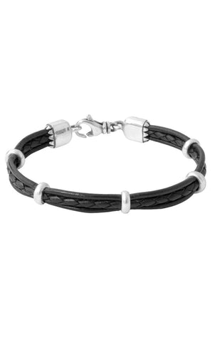 Multi stranded leather Bracelet with silver rondelle beads