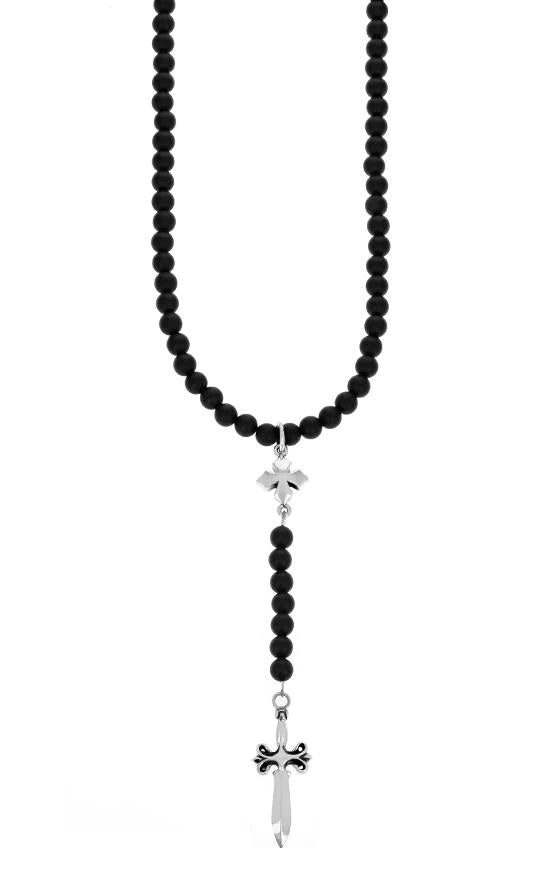 Onyx Rosary with MB Cross and Dagger