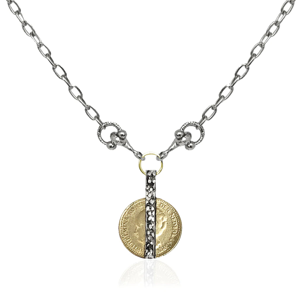 Silver Mini Crystal Bar & Wilhelmina Coin Horsebit Necklace