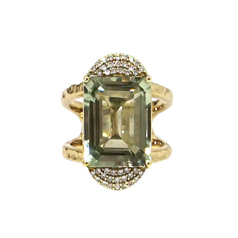 Kosor Emerald Cut Green Amethyst Gold Ring