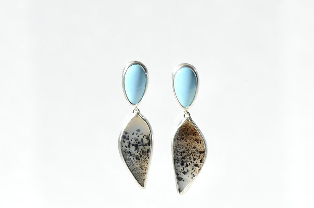 Montana Agate and Turquoise Dangle Earrings